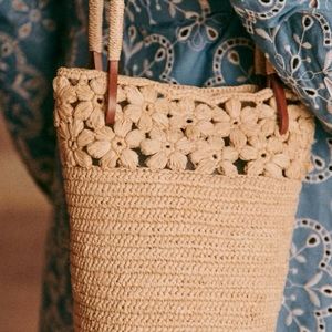 Sezane Josie Basket Bag in Natural Flower Raffia